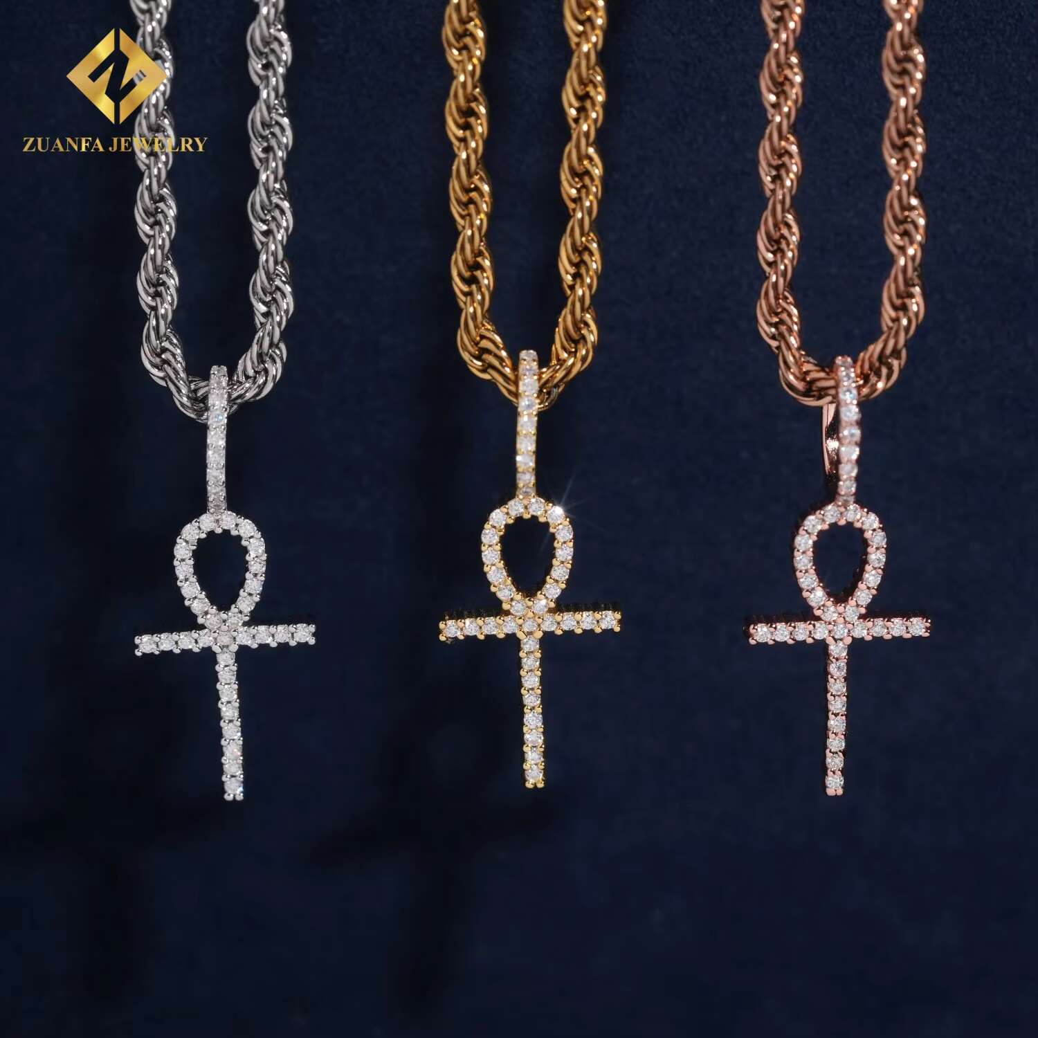 Hot Sale GRA Certificate Iced Out VVS Moissanite Full Diamond Cross Pendant for Womens for Men Pass Diamond Tester