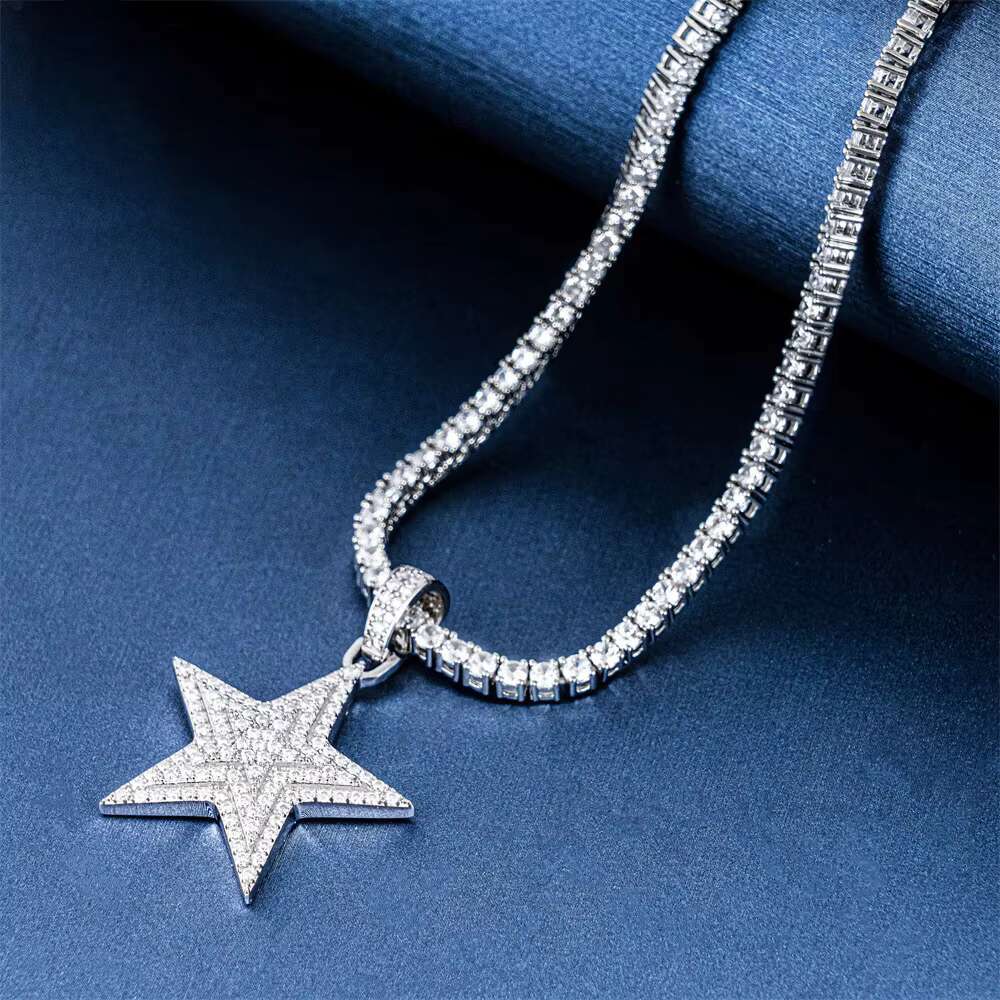 Star VVS Moissanite S925 Pendant Iced Out Necklaces for Men Pass Diamonds Tester Moissanite Star Pendant Necklaces With GRA