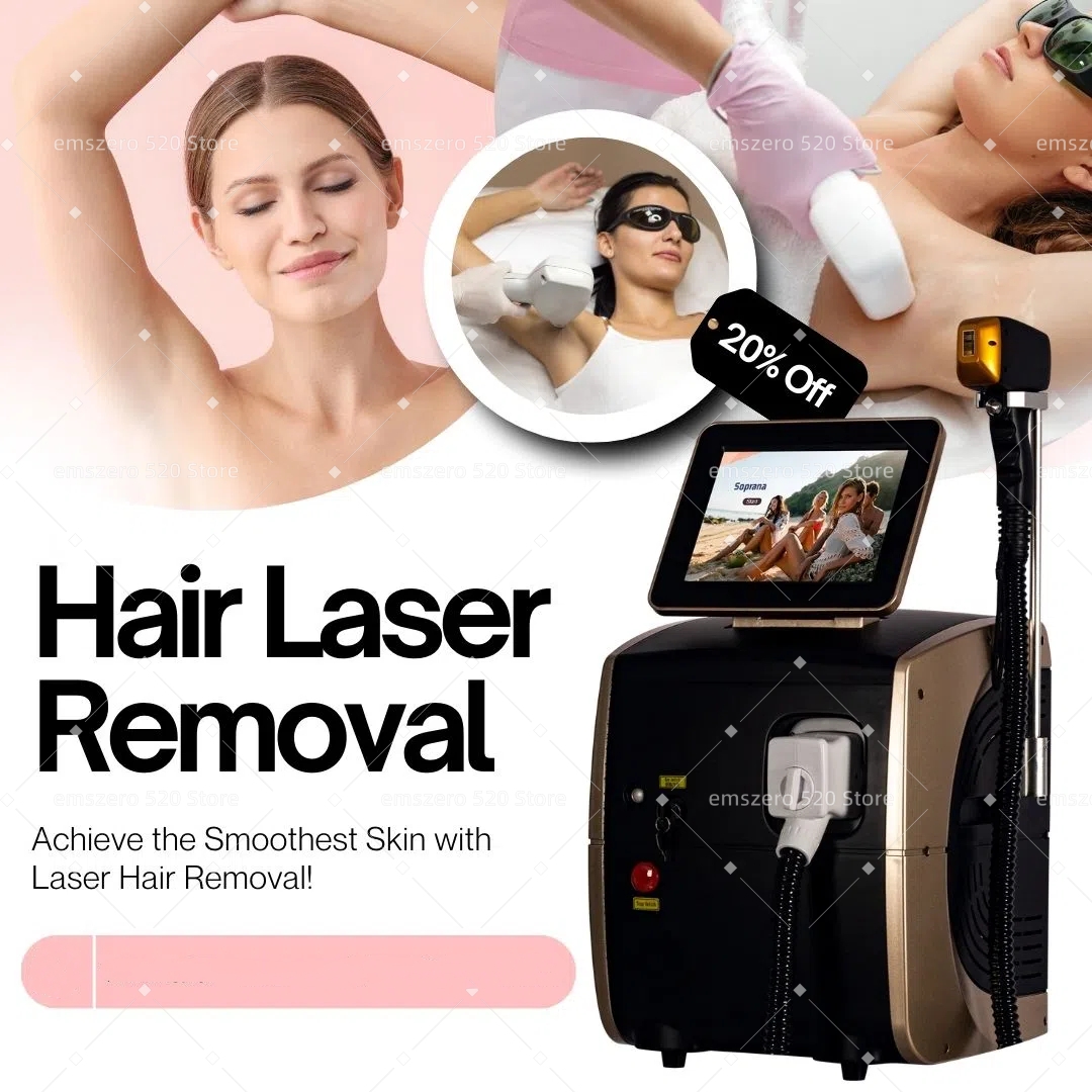 Diode Laser Hair Removal Machine Alexander Freezing Point Painless Permanent Hair Removal Device 3 Wavelength 808nm 755nm 1064nm