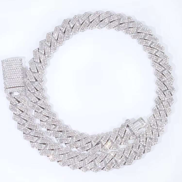 Yu Ying 14mm Baguettes VVS Moissanite Diamond Solid Silver Necklace Cuban Link Chain for Hiphop Jewelry