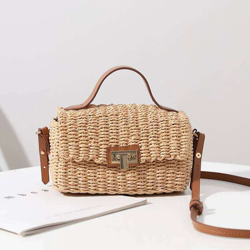2023 New Natural Color Grass Box Type Portable Shoulder Crossbody Women's Versatile Vine Woven Bag