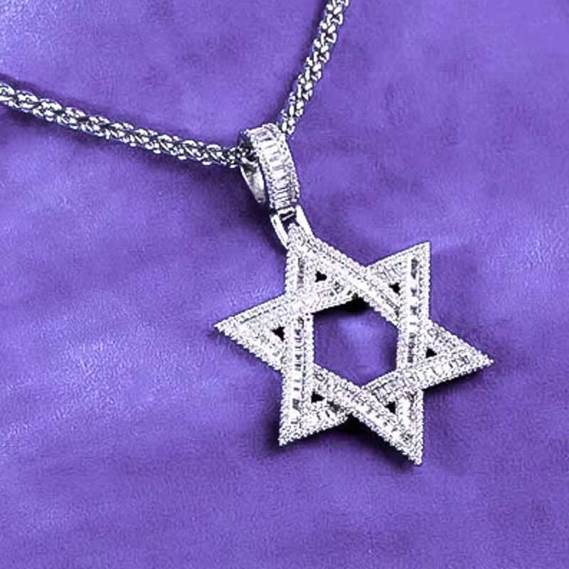 Hip Hop Iced Out 925 Sterling Silver Pass Diamond Tester VVS Baguette Moissanite Hexagram Star of David Pendant for Men