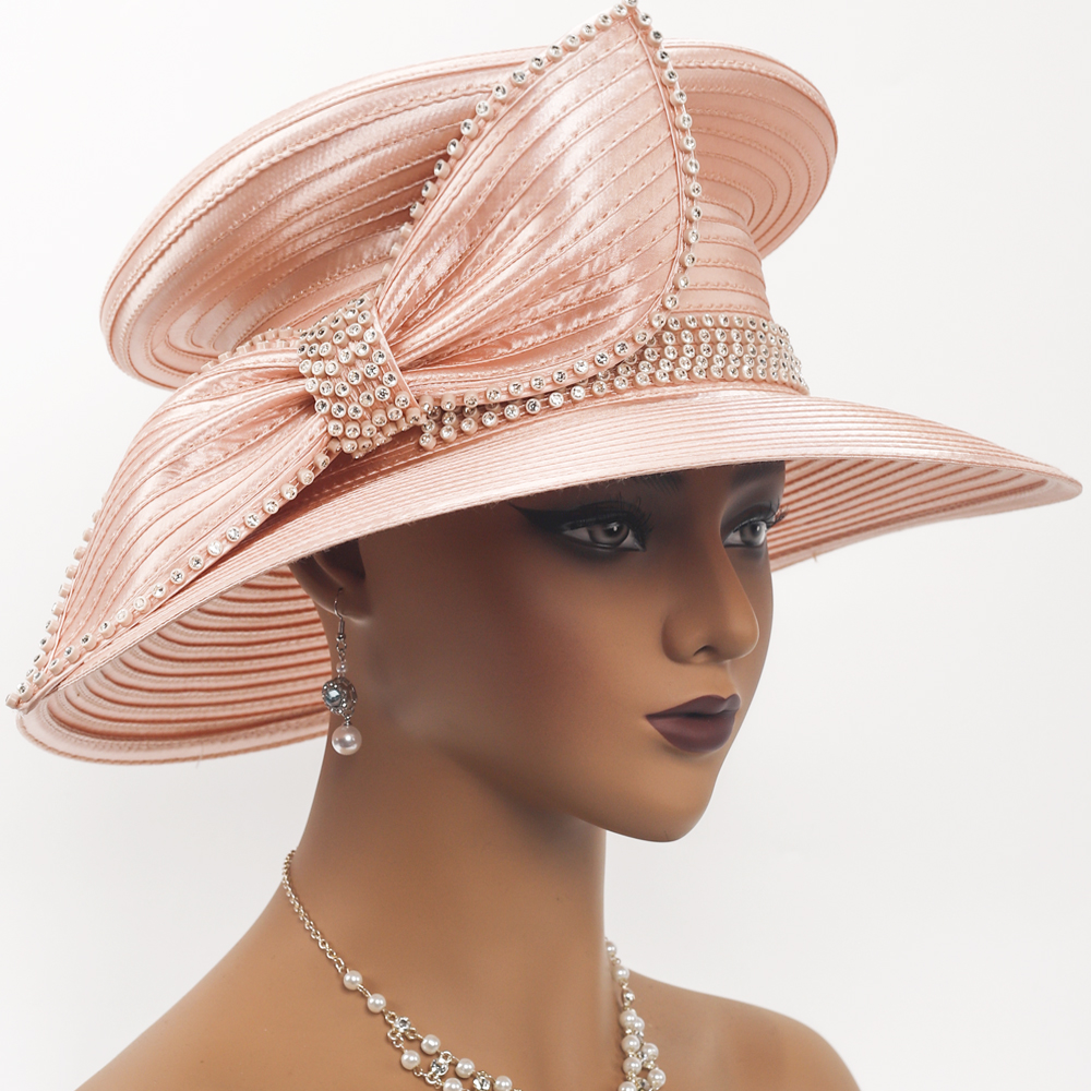 Elegant Lime Green Church Hat for Women - Wide Brim Satin Derby Hat with Crystal Trim for Wedding, Tea Party, and Sunday Service