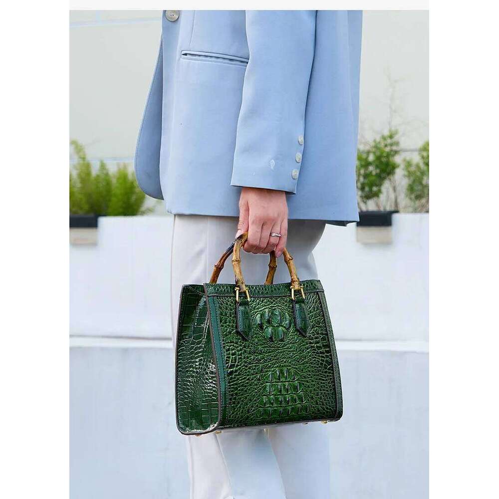 Crocodile Pattern Leather Women's Handbags Bamboo Handle Portable Tote Bag Mom Tide Shoulder Messenger Bags 2025 New Fashion luxury designer tote