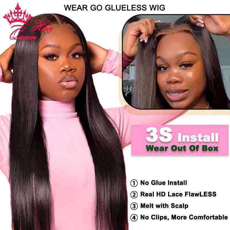 Real HD Glueless Straight Undetectable Invisible Melt Skin Lace Wear Go Wig 5x5 250% Raw Human Pre plucked Queen Hair