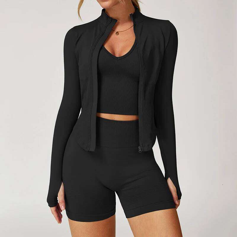 Ctenkevet Women Slim High Neck Jacket Female Two Piece Yoga Clothes Sport Outfit For Woman Buttock Lift Sports Suit