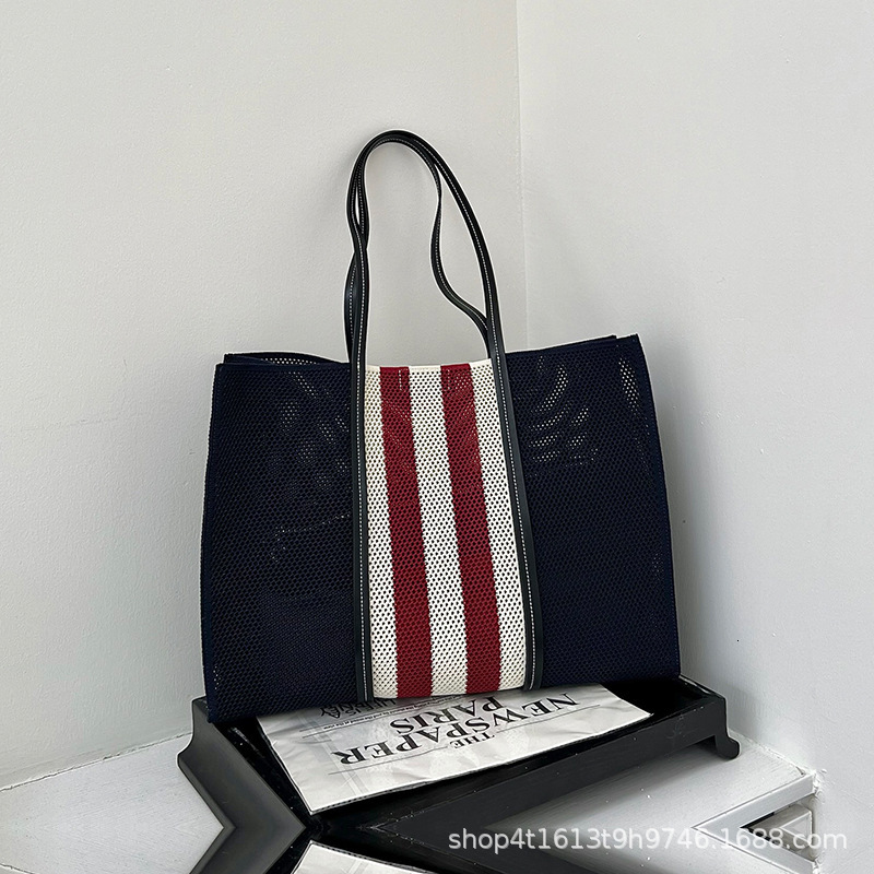 Summer Fashion Woven Colorful Striped Tote 2024 New Hollow Mother-Daughter Shopping Bag Large Capacity