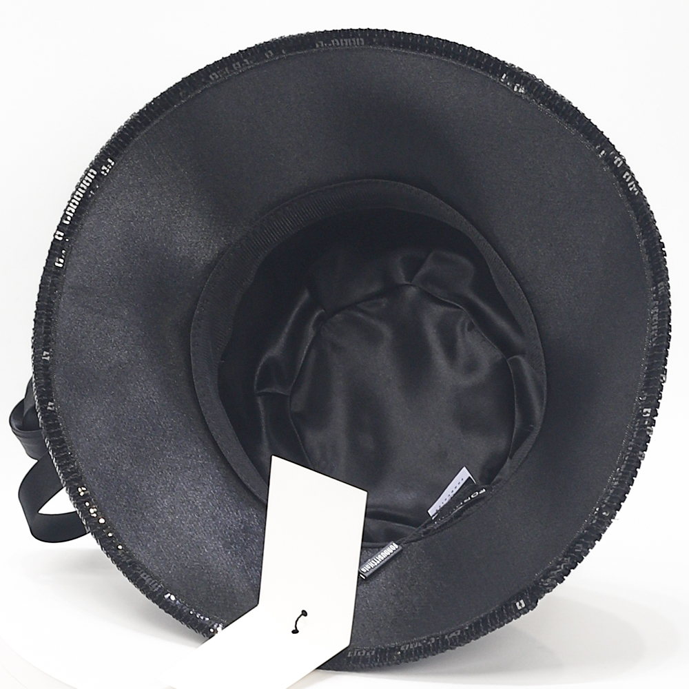 Elegant Black Church Hat with Wide Brim and Rhinestone Bow - Women's Formal Derby Tea Party Hat for Wedding & Sunday Services SD726