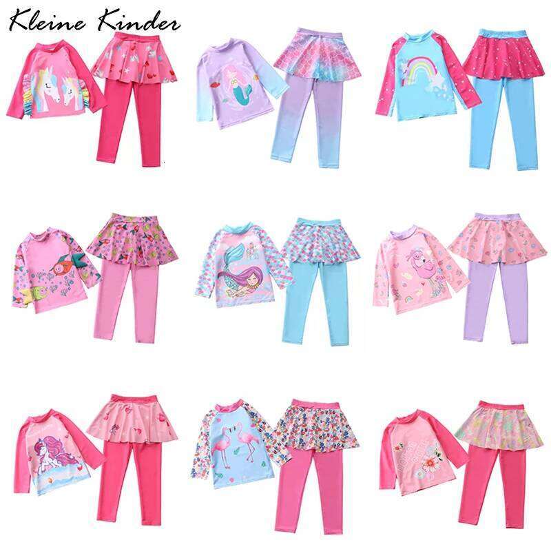 Swimwear Long Sleeve Rash Guard Skirted Pants Two Pieces Set Children's Swimsuit for Girls Summer Beach Bathing Suit Kids