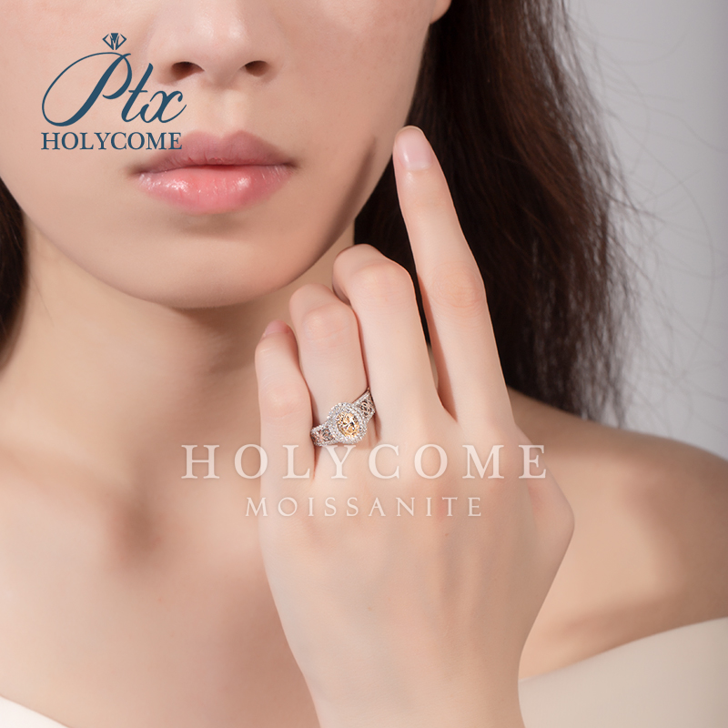 Fashion Real S925 Sterling Silver Fine Wedding Jewelry Champagne Moissanite 1ct Design Diamond Rings S925 Silver Party Gift Ring for Girls