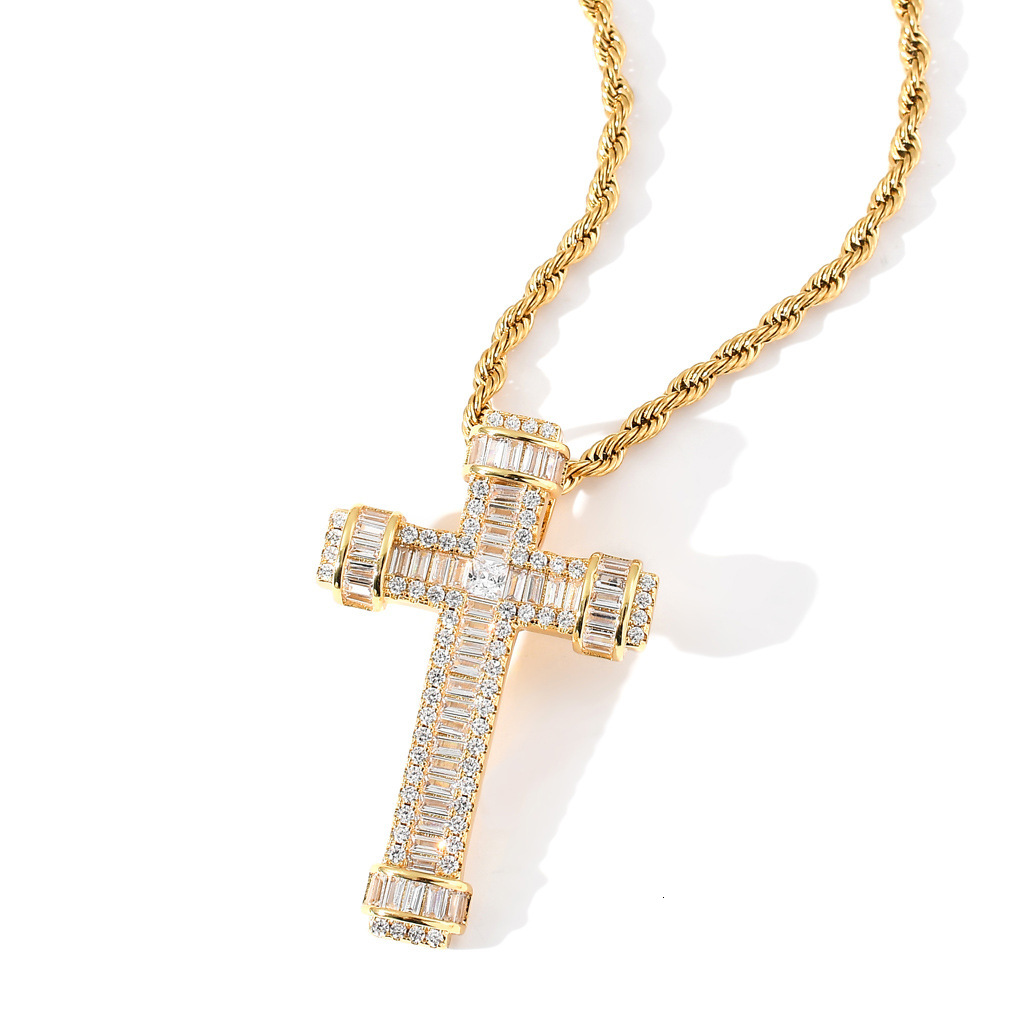 Luxury Moissanite Iced Out Cross Hip Hop Pendant Bling Men's Trendy Necklace Accessory Pass the diamond tester