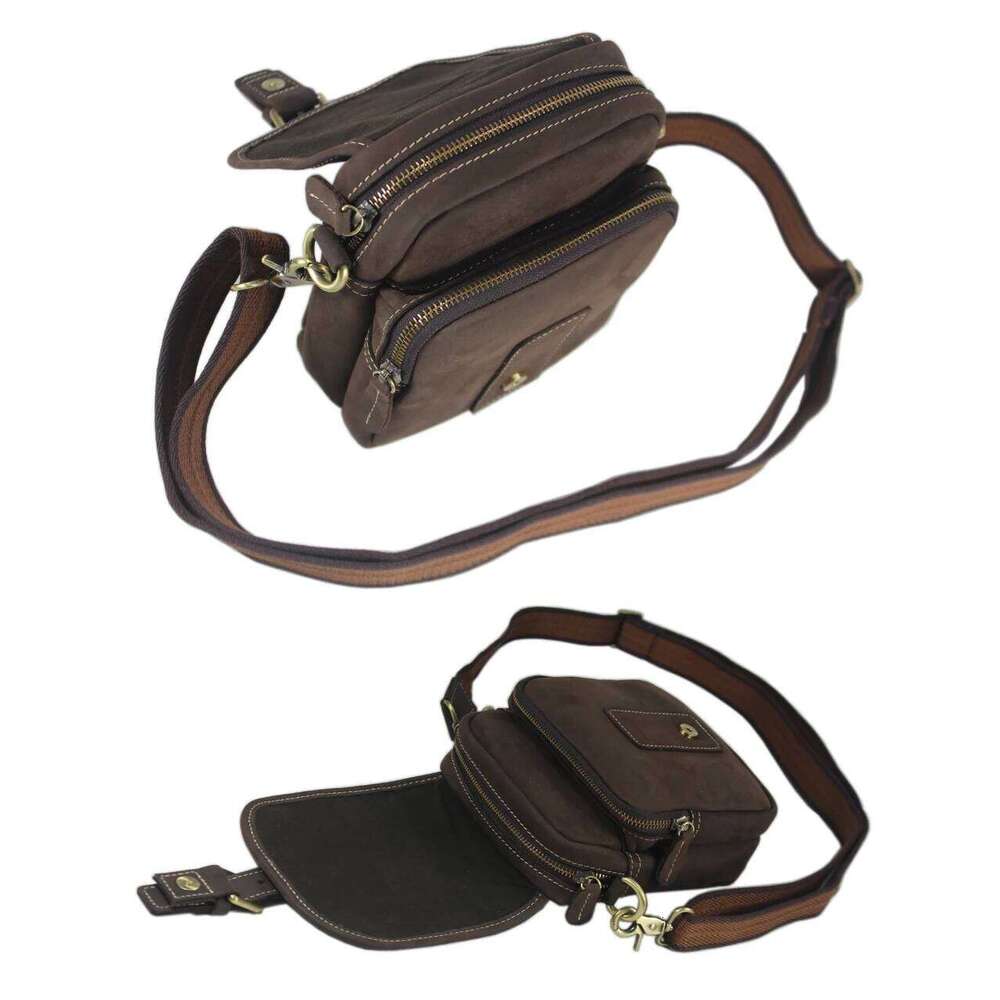 Vintage Crazy Horse Men's Messenger Genuine Leather Shoulder Bag For Man Crossbody Small Sling Casual Bag Brown