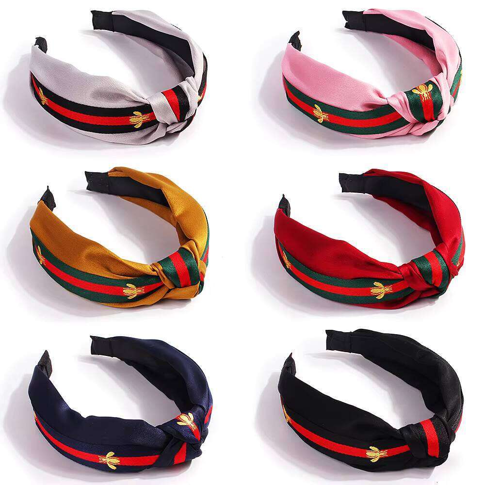 DHgadgets Headband - Wide Fabric Knot Headwrap with Bee Charm (12 Colors) for Women Girls Fashion Hair Accessories