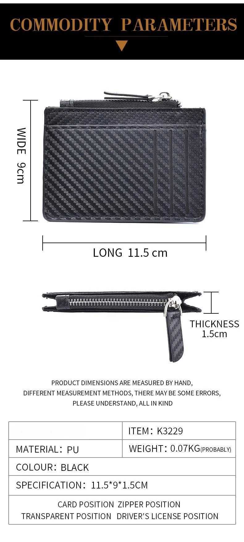 Mens Slim Minimalist Front Pocket Wallets Zipper Holder Portable Leather Wallets XJ250624