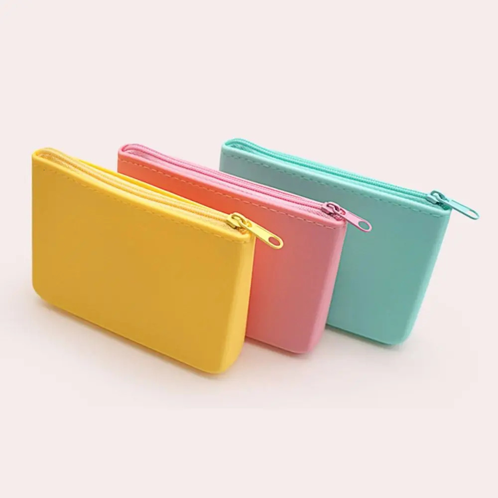 Mini Multifunction Rectangular Wallet Zipper Silicone Coin Purse Space Saving Waterproof Travel Pouch Students R250624