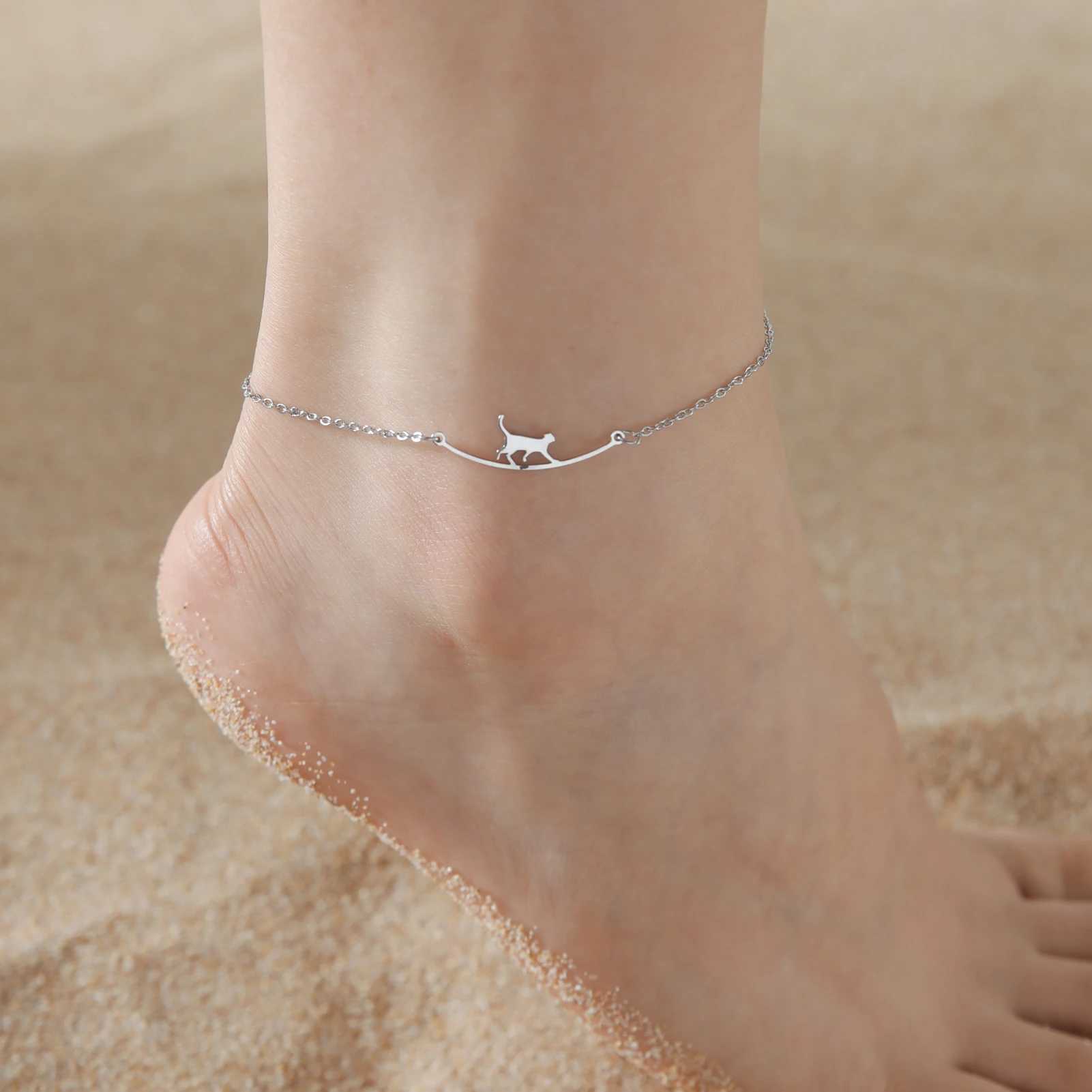 Cazador Cute Walking Cat Anklets for Women Stainless Steel Jewelry Foot Bracelet Fashion Summer Beach Accessories 2025 U250624