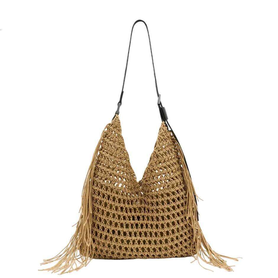 Bags Bohemian Beach Tote Bag For Women - Waterproof Nylon Crossbody Purse With Hollow Tassels, Boho Embroidery & Inner Pockets