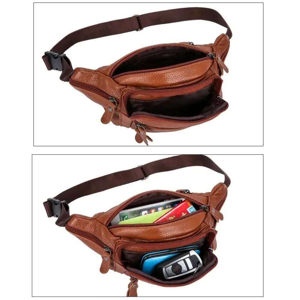 PU Leather Zipper Purse Pack Men's Waist Fashion Waterproof Large Capacity Travel Phone Bag