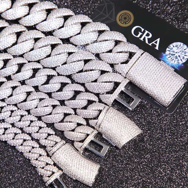 Heavy Silver GRA Moissanite 18mm 22mm Wide Diamond Iced Out Necklace Miami Cuban Link Chain for Hiphop Rapper Life