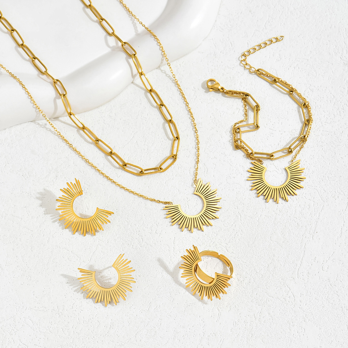 Sweet Little Style Simple Women's Bracelet Earring Jewelry Set Suower Long Pants Necklace Index Finger Ring