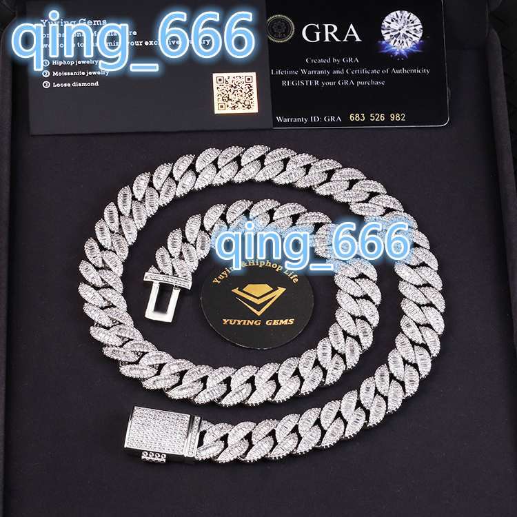 Customized 15mm Hiphop Cuban Chain S925 Silver with Iced Out Trapezoid Moissanite Cuban Link Chain Necklace