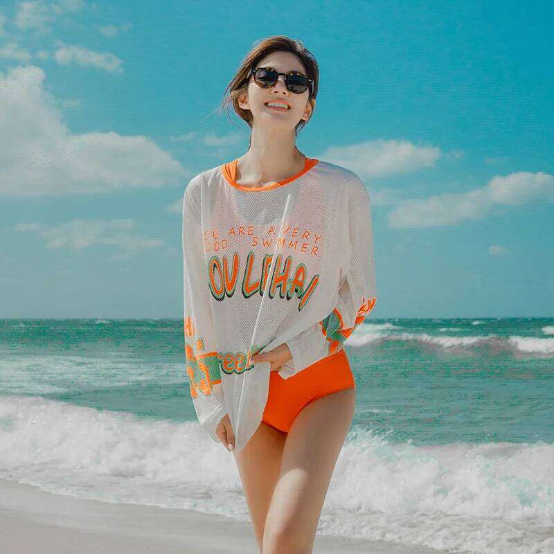 Women's Rash Guards Cover Up With Swimsuit Beach Bikini And Leggings Swimwear Beachwear Orange Tights Bodysuit Surfing Suits