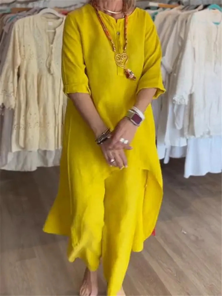 2024 Europe and the United States crossborder summer pure color casual longsleeved cotton linen suit women 250614