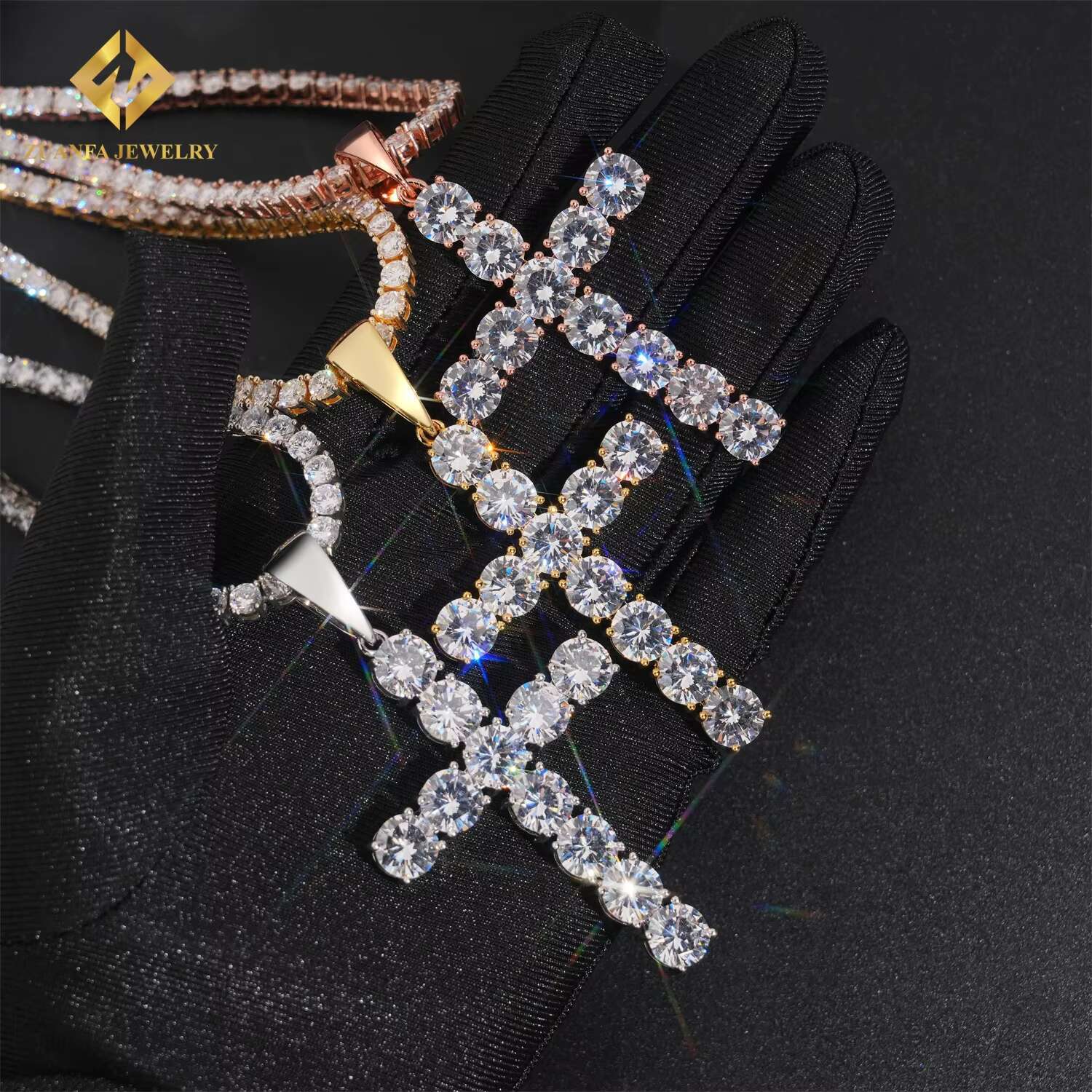 Hip Hop Iced Out Jewelry Zircon Small Cross Pendant Men Women Rose Gold Plated Rhodium Plated Gold Plated Pendant