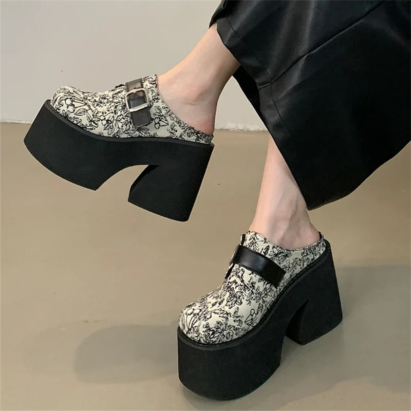 Eilyken n Style Chunky Platform Round Toe Women Slippers Fashion Belt Buckle Thick Bottom High Heels Mule Slide Shoes 250624