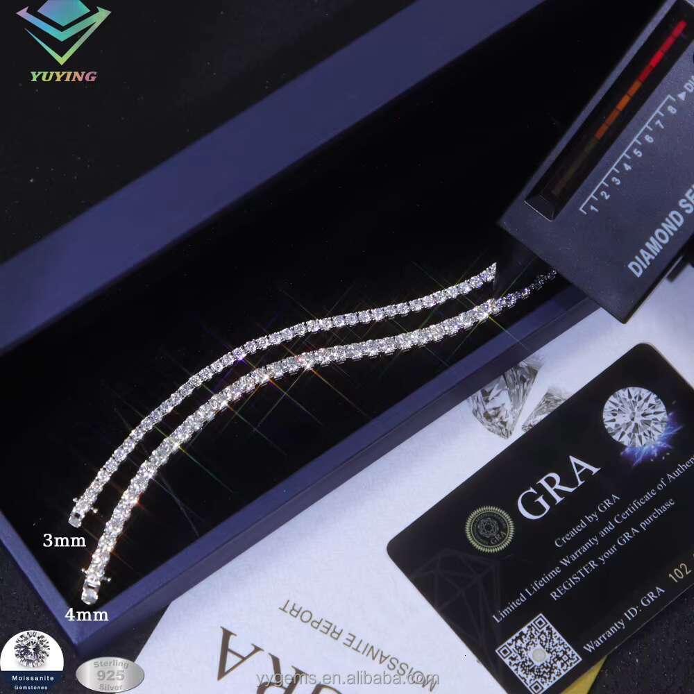 2mm-6.5 mm Diamond Tennis Moissanite Chain White Gold Plated 925 Sterling Silver VVS Mossanite Fine Jewelry Bracelet