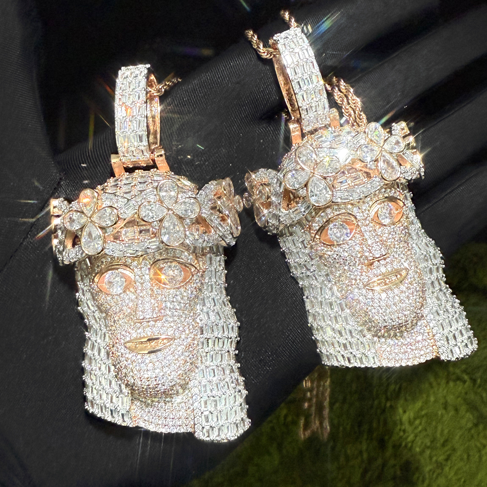 sdzstone 2025 NEW Jesus Head Necklace Pendant Hip Hop Zircon Gemstone Men's Charm Christian Jesus Facial Personalized Pendant Accessory