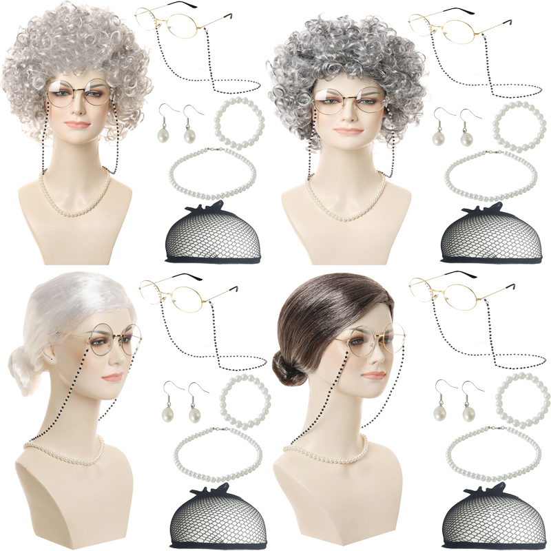 Grandma Role Play Set Exploding Curls Vintage Accessories Party Performance Styling Props