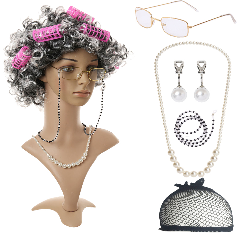 Granny dress up wig Synthetic wig Curling iron For festival dress up Performance cosplay Character dress up