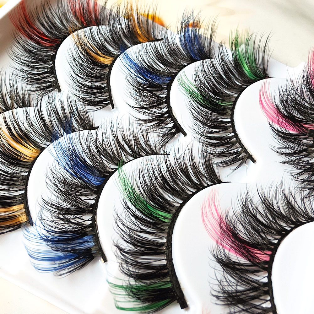 Whole Strip Eye Tail Lengthening Colorful Mixed Series False Eyelashes Dense Extended Black Stem Stage Performance Makeup False Eyelashes New Free Del