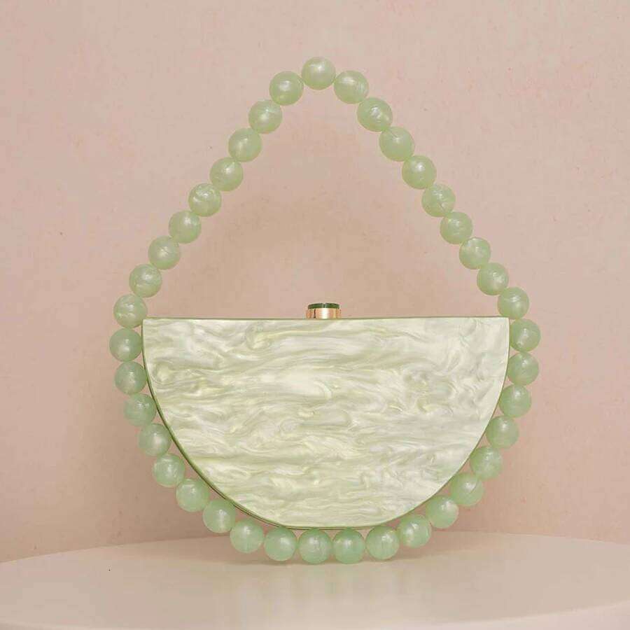 New pearlescent leopard print acrylic beaded handle simple square dinner bag for women bridal wedding party clutch purses