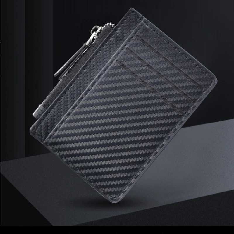 Mens Slim Minimalist Front Pocket Wallets Zipper Holder Portable Leather Wallets XJ250624