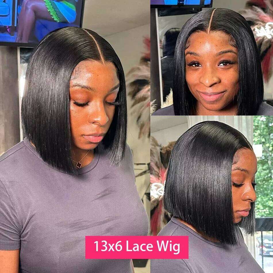 200 220 Density Short Bob 100% Human 13x6 HD Front Wigs Bone Straight 13x4 Transparent Lace Frontal Brazilian Hair Wig