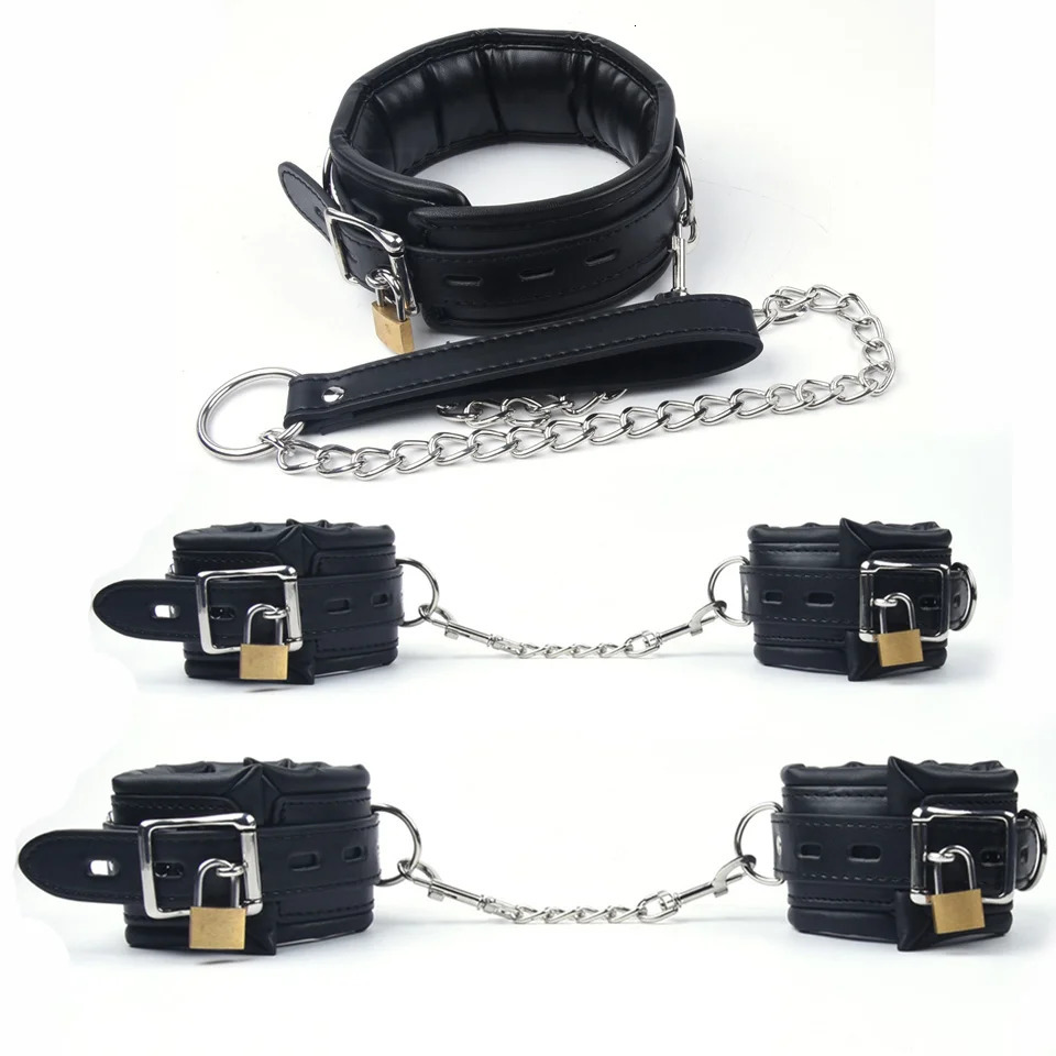 Black Leather Sponge Handcuffs For Sex Ankle Cuffs Bondage With Chain Lock Restraints Sex Toys for Adult Games Bdsm Bondage Set 250624