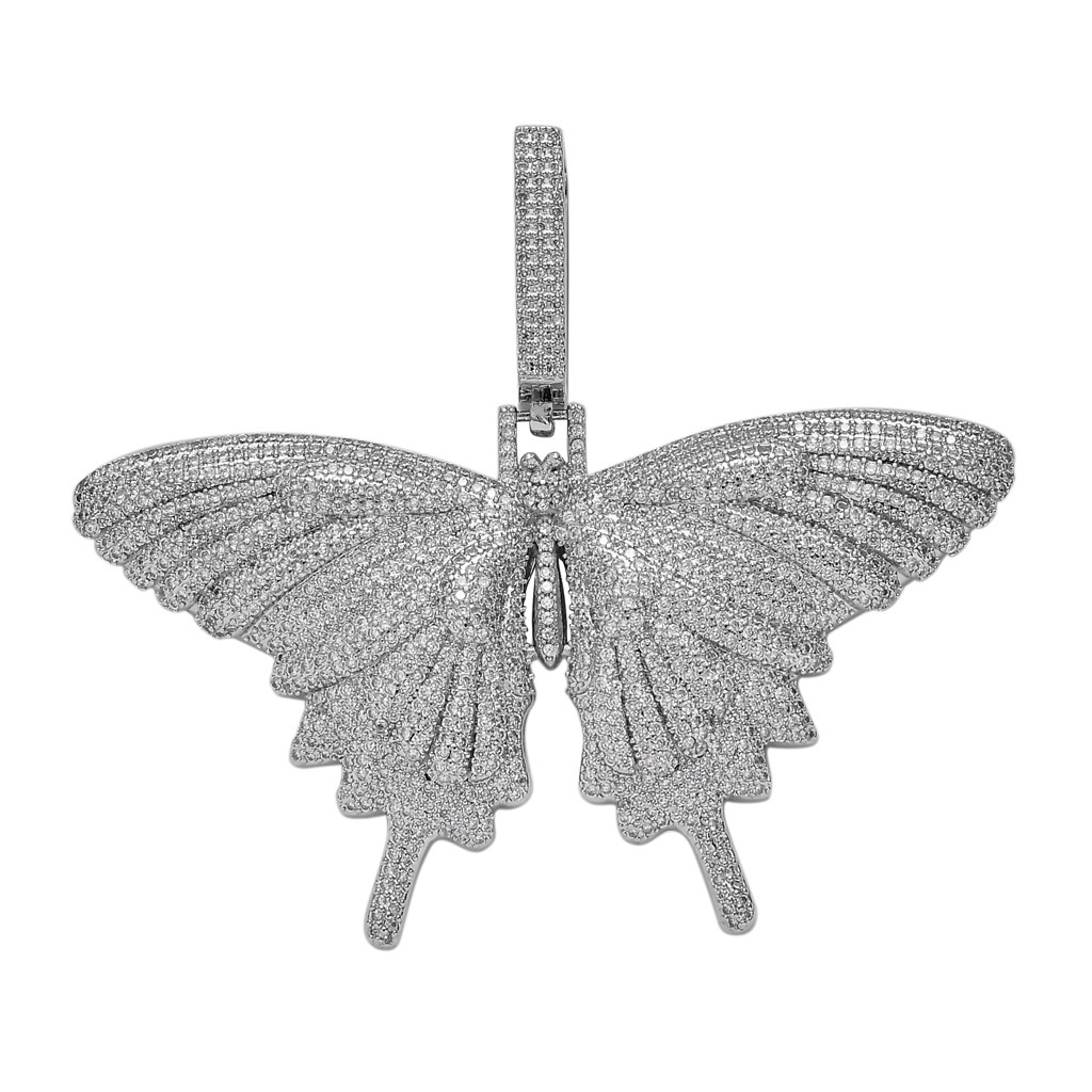 Luxury Moissanite Bling Iced Out Hip Hop Butterfly Pendant Colorful Diamond Studded Personalized Trendy Versatile Necklace Pass the diamond tester