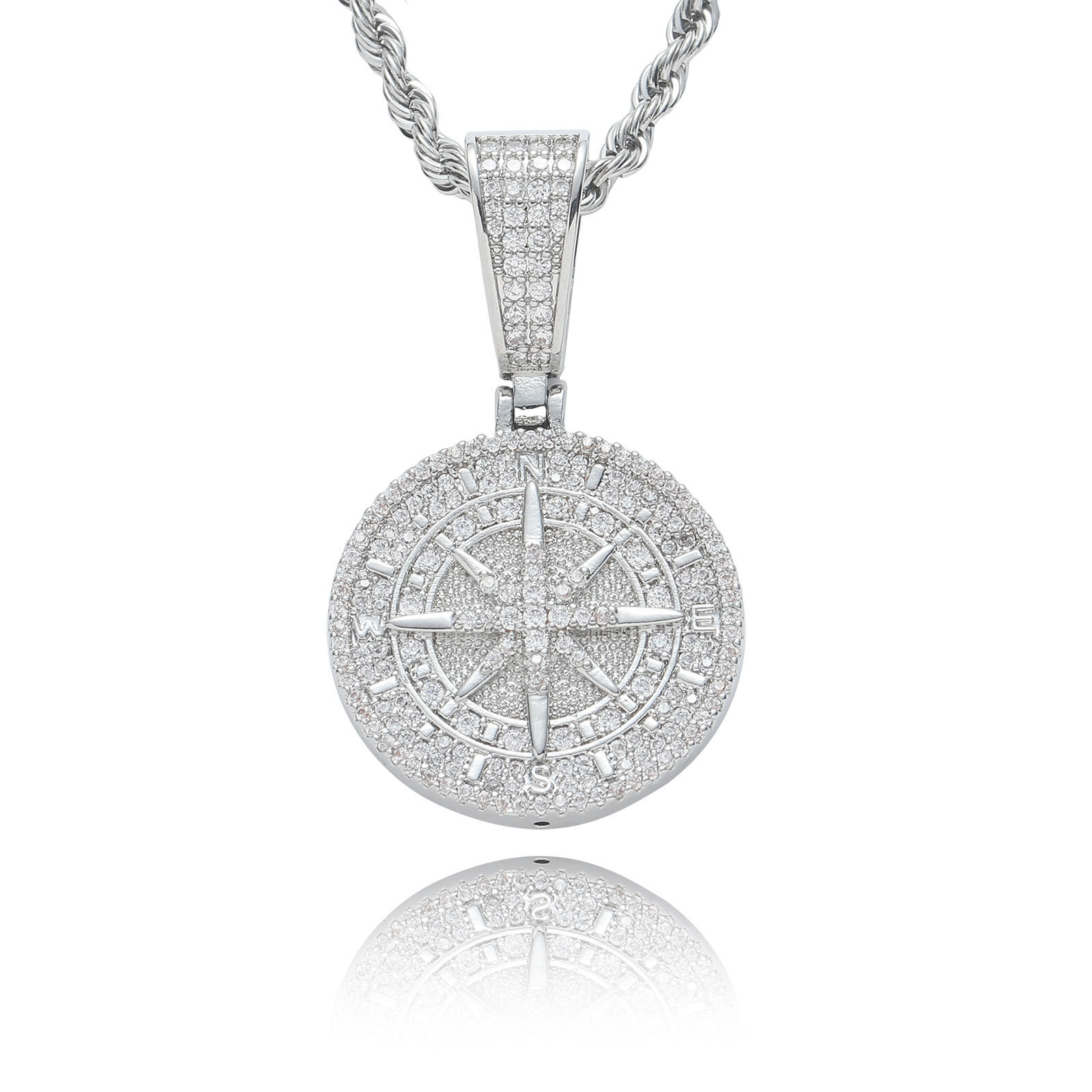 Luxury 3D Rotating Moissanite Compass Rose Iced Out Bling Hip Hop Unisex Trendy Navigation Statement Necklace Pass the diamond tester