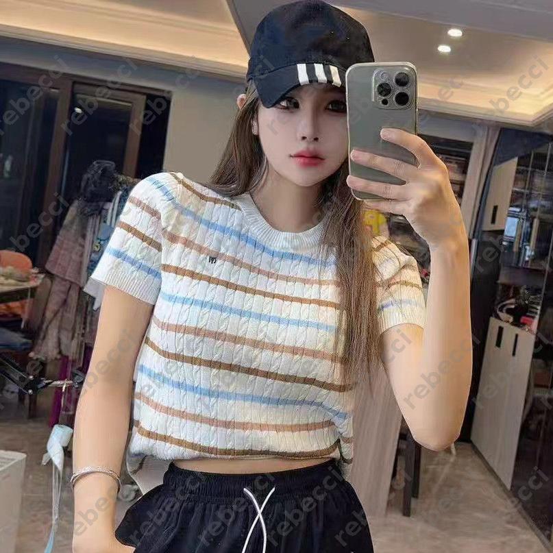 Polo collar contrasting vest tank top new slveless versatile tops summer round neck striped knit shirt contrasting short slved shirts CSD2506241 L2507