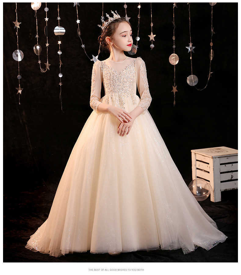 Children's trailing dress, flower girl princess dress, puffy tulle dress for girls, hostess dress for children's fashion show, trendy piano 