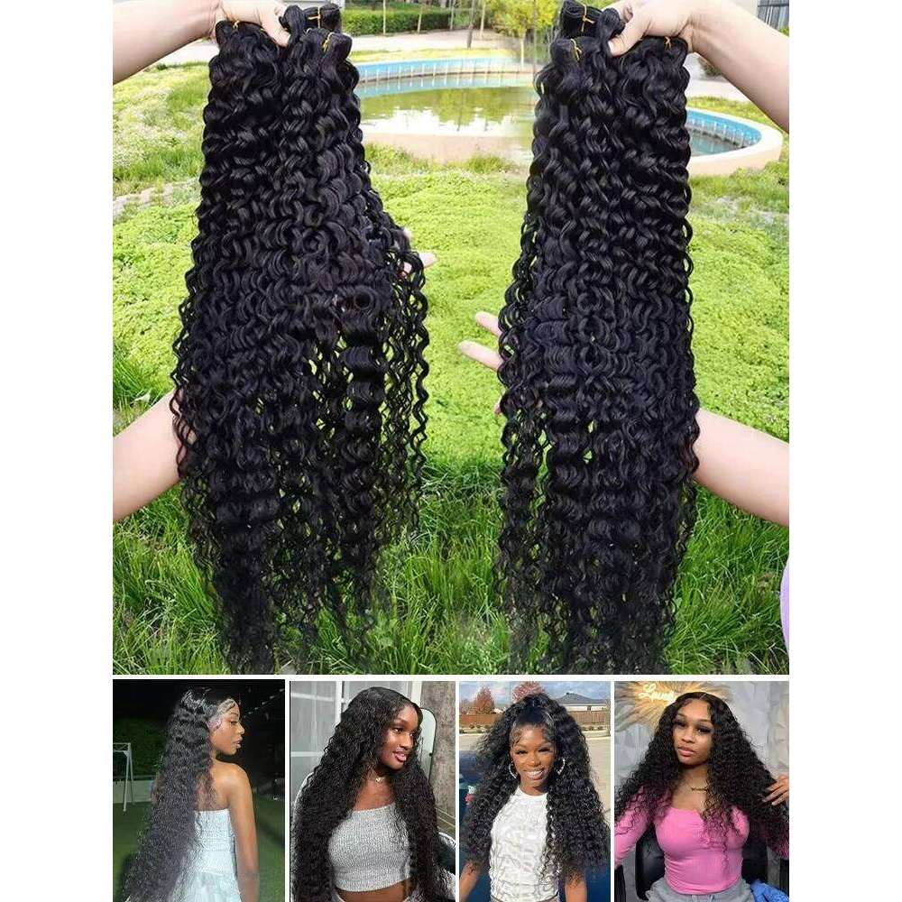 30 32 40 Inch Deep Wave Human Bundles Brazilian Virgin Remy Unprocessed Weaving Curly Hair Double Weft Drawn Extension
