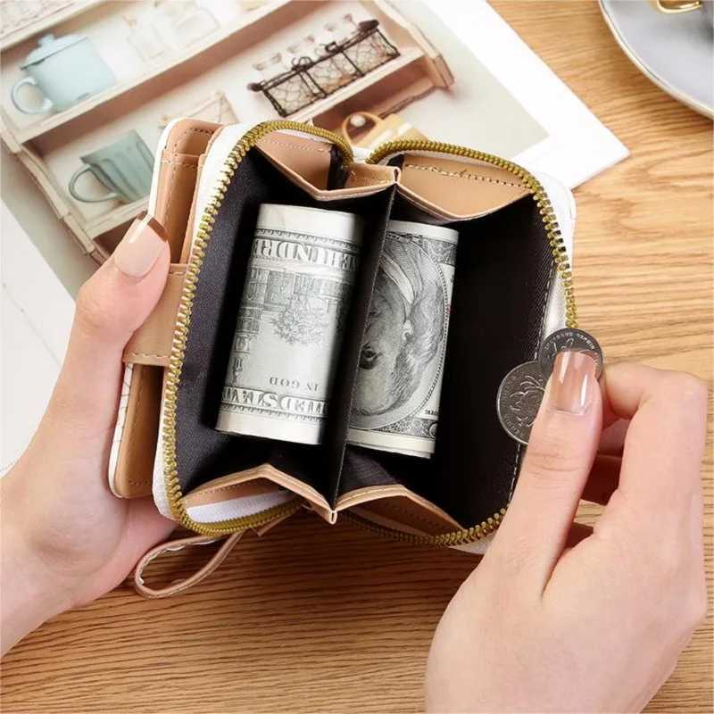 Japanese Cute Kitten Ladies Short Wallets Student Card Holder Bag with Zipper Coin Purse Pink Girls Mey Clip Bifold WalletXJ250624