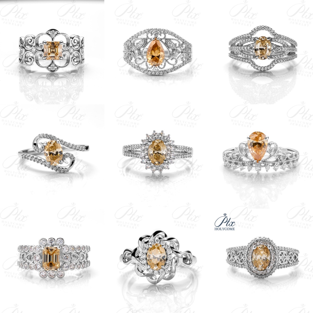 Classic Fine Jewelry 1Ct Moissanite Pear Champagne 925 Sterling Silver Wedding Ring Rhodium Plated Parties Anniversaries Ring for Women