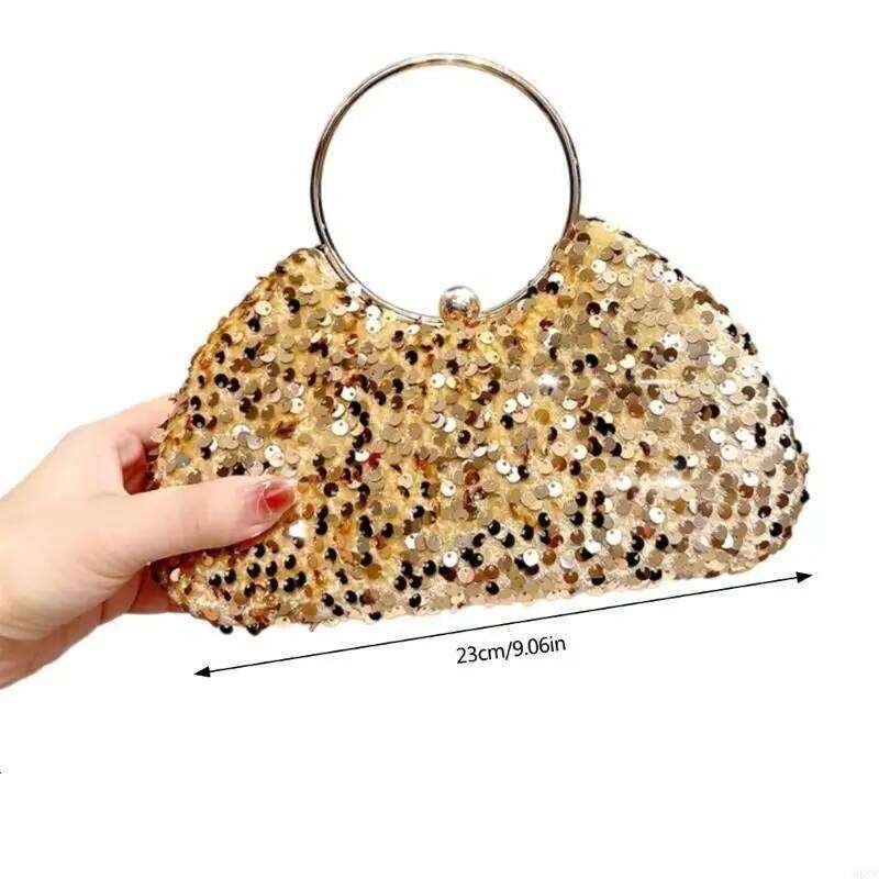 M6cc Trendy Sequined Clutch Bag Ladies Evening Purse For Parties And Dinner