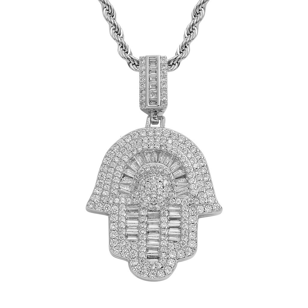 Luxury Moissanite Jewelry Fatima Hand Iced Out Hip Hop Pendant Round Square Mixed Religious Trendy Accessory Pass the diamond tester