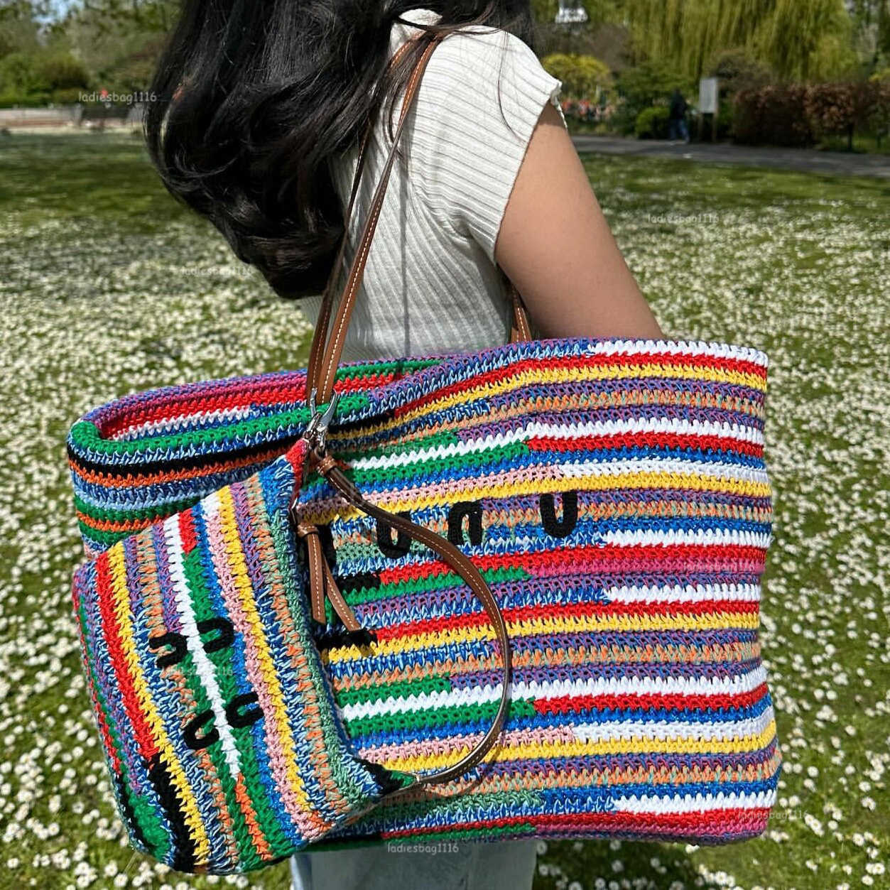 Totes Designer Rainbow Raffia Tote Bag Crochet Tote Bag Weave Hobo Beach Bag Summer School Crossbody Handbag Shoulder Beach Travel Handbags Shopping bag