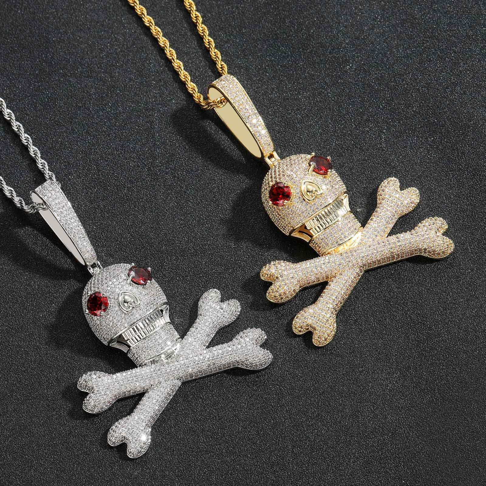 Luxury Moissanite Red-Eyed Skull Pendant Ice Out Bling Men's Hip Hop Unique Accessory Pass the diamond tester