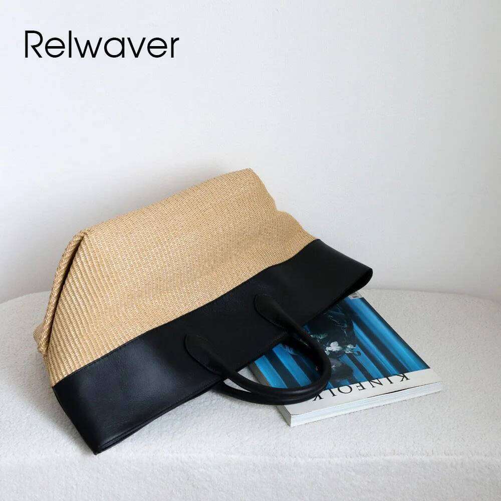 Luxury Designer bags Relwaver tote bag genuine leather straw weaving women handbags 2025 autumn winter fashion folding commuting ladies trapeze